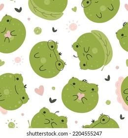 funny seamless childish pattern of cute frogs vector illustration