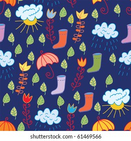 Funny seamless childish pattern with rain motives
