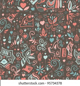 funny seamless floral pattern with butterfly and mosaic pieces