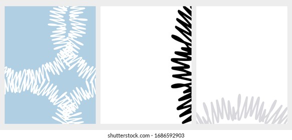 Funny Seamless Geometric Vector Pattern and 2 Layouts. Simple Hand Drawn Circles with Waves Isolated on a Light Blue and White Background. Abstract Vector Prints ideal for Cover, Fabric.