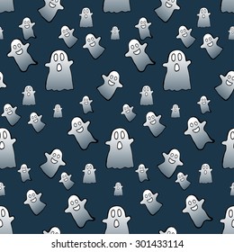 Funny seamless ghost pattern for Halloween. navy blue background
