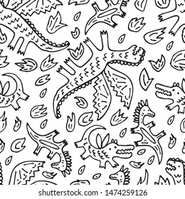 funny seamless hand-drawn pattern with dragons