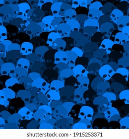 Funny seamless navy blue scull pattern background for Halloween. Design texture element for halloween party poster or textile print.