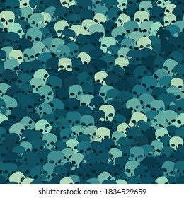 Funny seamless ocean blue scull pattern background for Halloween. Design texture element for halloween party poster or textile print.