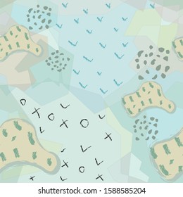 Funny Seamless Pattern with abstract meadow, grass and fields. Creative Design. Vector Illustration.