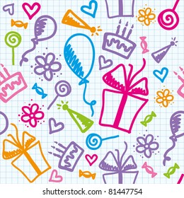 funny seamless pattern of birthday with hand drawn elements