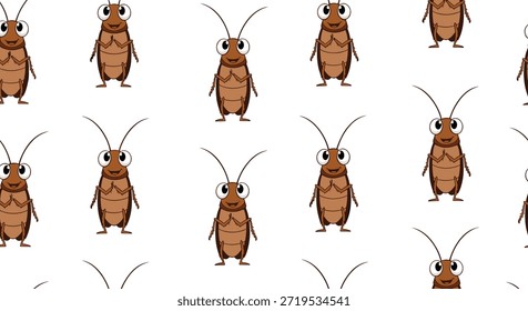 Padrão perfeito engraçado com personagens de barata de desenho animado marrom em uma posição de pé isolado em um fundo branco limpo.