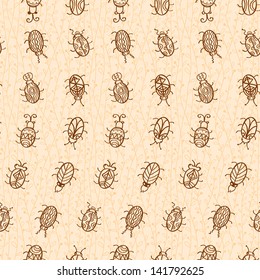 Funny seamless pattern with bugs and branch