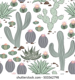 Funny seamless pattern with cactus.Exotic tropical background.Hand drawn pattern for design and decoration textile, covers, package, wrapping paper,bags.