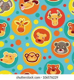 Funny seamless pattern with cartoon animal heads - vector illustration