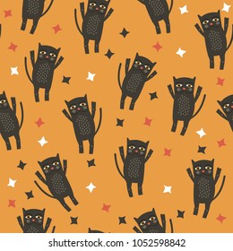 Funny seamless pattern with cartoon cats. Vector kids background.