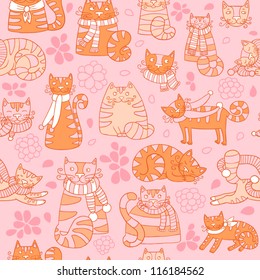 funny seamless pattern with cartoon nice cats