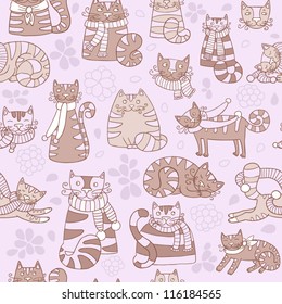 funny seamless pattern with cartoon nice cats