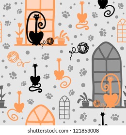 funny seamless pattern with cartoon nice cats