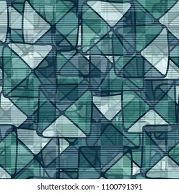 Funny seamless pattern. Chaos consisting of squares and triangles. Multicolored. Striped network.