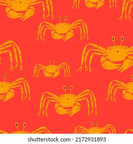 Funny Seamless Pattern With Crab. Bright Marine Fabric Print Design Or Wallpaper.