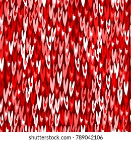 Funny seamless pattern with crude rows of bright hearts. St. Valentine's Day texture. Various red color tints.