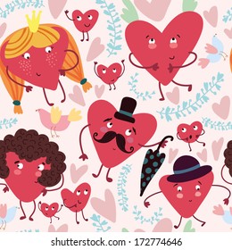 Funny seamless pattern with  cute hearts.Seamless pattern can be used for wallpaper, pattern fills, web page background, surface textures.