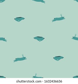 Funny seamless pattern with cute running rabbits. Baby nursery wallpaper.