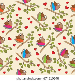 funny seamless pattern with dressed birds, vector format