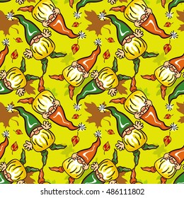 Funny seamless pattern with forest gnomes. Vector clip art.