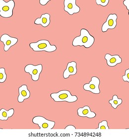 Funny seamless pattern with fried eggs. Hipster life style background. For fashion fabrics, prints, textile, wallpaper. Trendy print. 