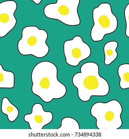 Funny seamless pattern with fried eggs. Hipster life style background. For fashion fabrics, prints, textile, wallpaper. Trendy print. 