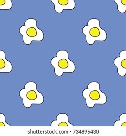 Funny seamless pattern with fried eggs. Hipster life style background. For fashion fabrics, prints, textile, wallpaper. Trendy print. 