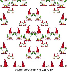 Funny seamless pattern with gnomes in long caps. Vector clip art.