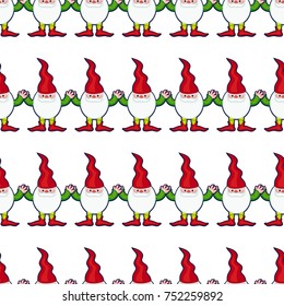 Funny seamless pattern with gnomes in long caps. Vector clip art.