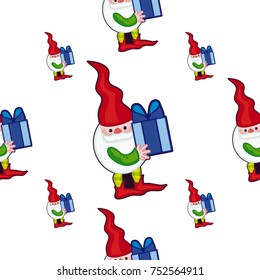 Funny seamless pattern with gnomes in long caps. Vector clip art.