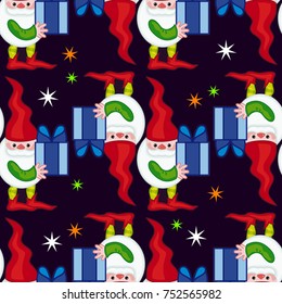 Funny seamless pattern with gnomes in long caps. Vector clip art.