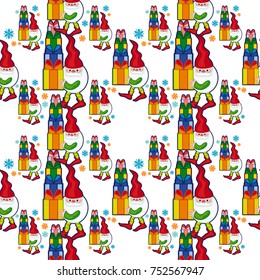 Funny seamless pattern with gnomes in long caps. Vector clip art.