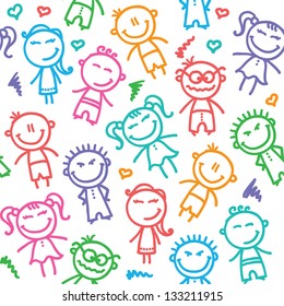 funny seamless pattern with hand drawn kids
