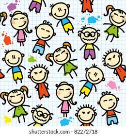 funny seamless pattern with hand drawn kids