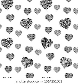 Funny seamless pattern with hearts. Heart seamless pattern. Colorful black hearts. Packaging design for gift wrap. Abstract geometric modern background. Vector illustration. Art deco style. eps10