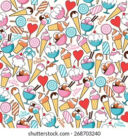 Funny seamless pattern with a lot of  ice cream