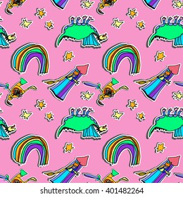 Funny seamless pattern.  Kids doodles.  Fairy tale  conceptt. Vector repetition background for textiles , wrapping paper or wallpapers. Isolated vector illustration.