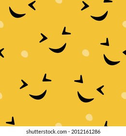 Patrón gracioso sin costura con emojis riéndose sobre fondo amarillo.
Diseño para ropa, carteles, impresión, tela, envoltura, fondo, impresión, textura, textil.