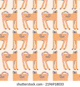 Funny seamless pattern with leopards. Cute children's print, card, design, background, illustration