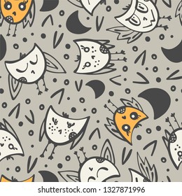 Funny seamless pattern with owls.