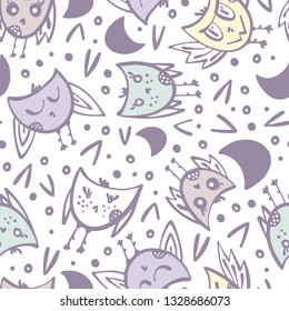 Funny seamless pattern with owls.