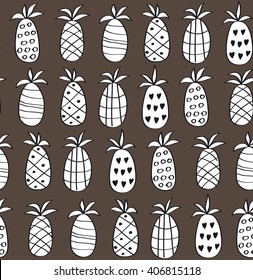 Funny seamless pattern with pineapples in monochrome. Endless print texture. Fabric design. Vector wallpaper. Hand drawn monochrome repeating background.