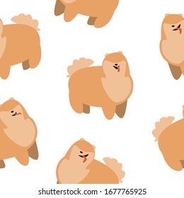 Funny seamless pattern with pomeranian spitz isolated on a white background for children and baby. Flat vector stock illustration with dog and smile in scandinavian style for print