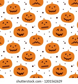 Funny seamless pattern with pumpkin silhouette and dots. Repetitive vector wallpaper for Halloween.