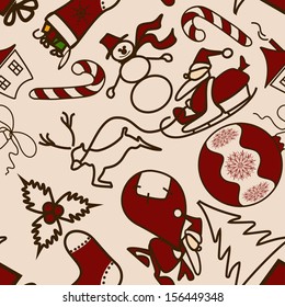 Funny seamless pattern with symbols of Christmas and New Year