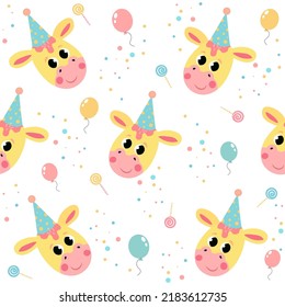 patrones divertidos sin costura para bebés. animales graciosos al estilo de las caricaturas para la decoración de cumpleaños. ilustración vectorial