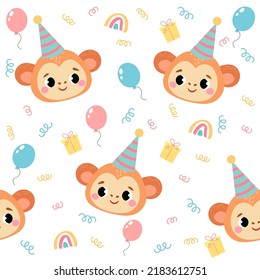 funny seamless patterns for babies. funny animals in cartoon style for birthday decoration. vector illustration