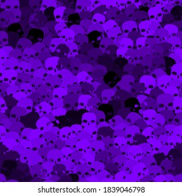 Funny seamless purple and violet scull pattern background for Halloween. Design texture element for halloween party poster or textile print.