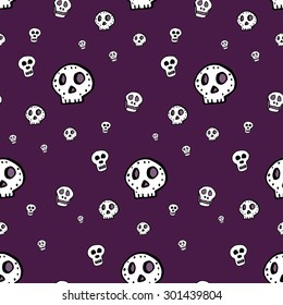 Funny seamless scull pattern for Halloween. violet background